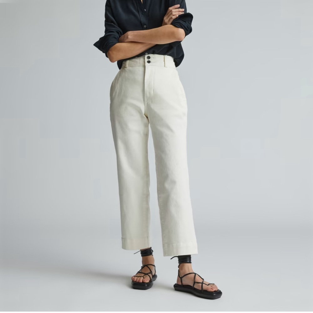 Everlane  The Organic Cotton Straight-Leg Crop Pant Cream Color Size 6 Pocket